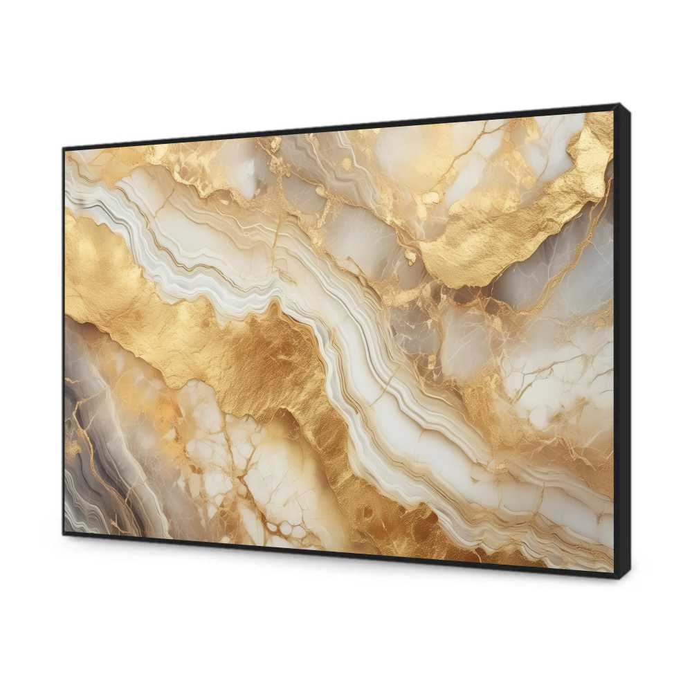 Quadro Decorativo Abstrato Branco e Ouro Liquido